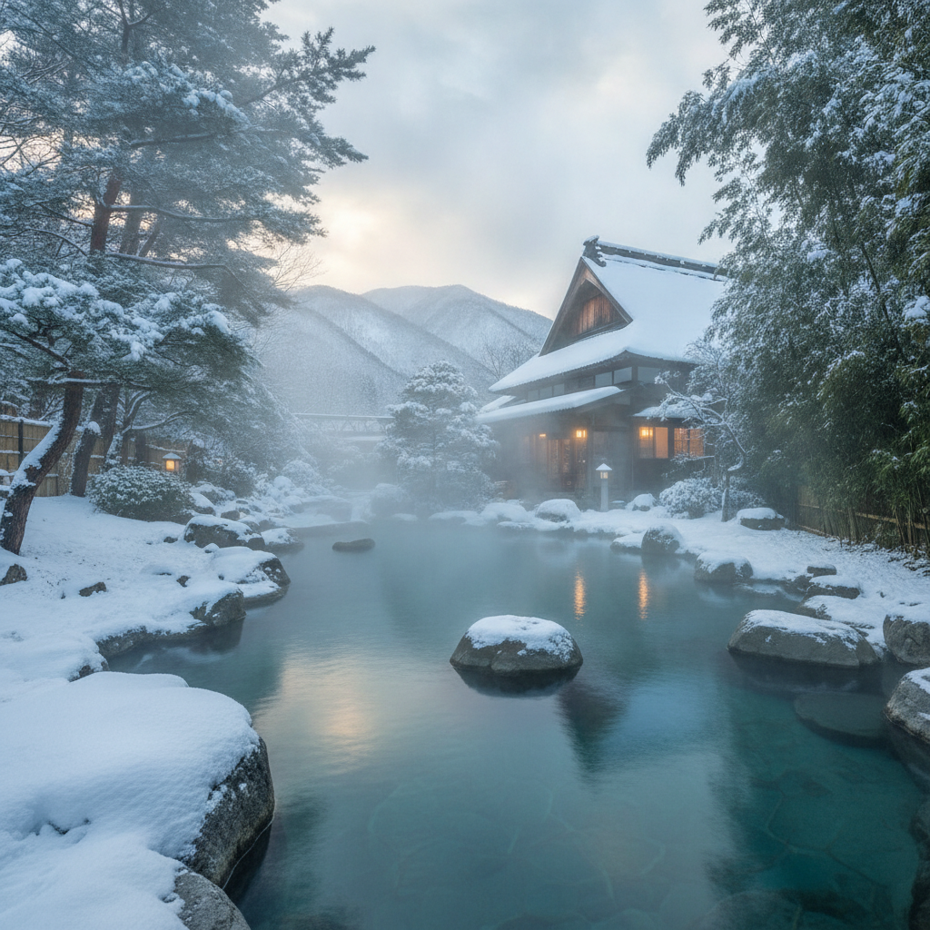 福島県で、冬でも雪見露天風呂が楽しめるおすすめの温泉地と旅館はどこですか？
